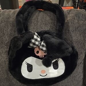 Charming Black Plush Kids Bag with Character Design